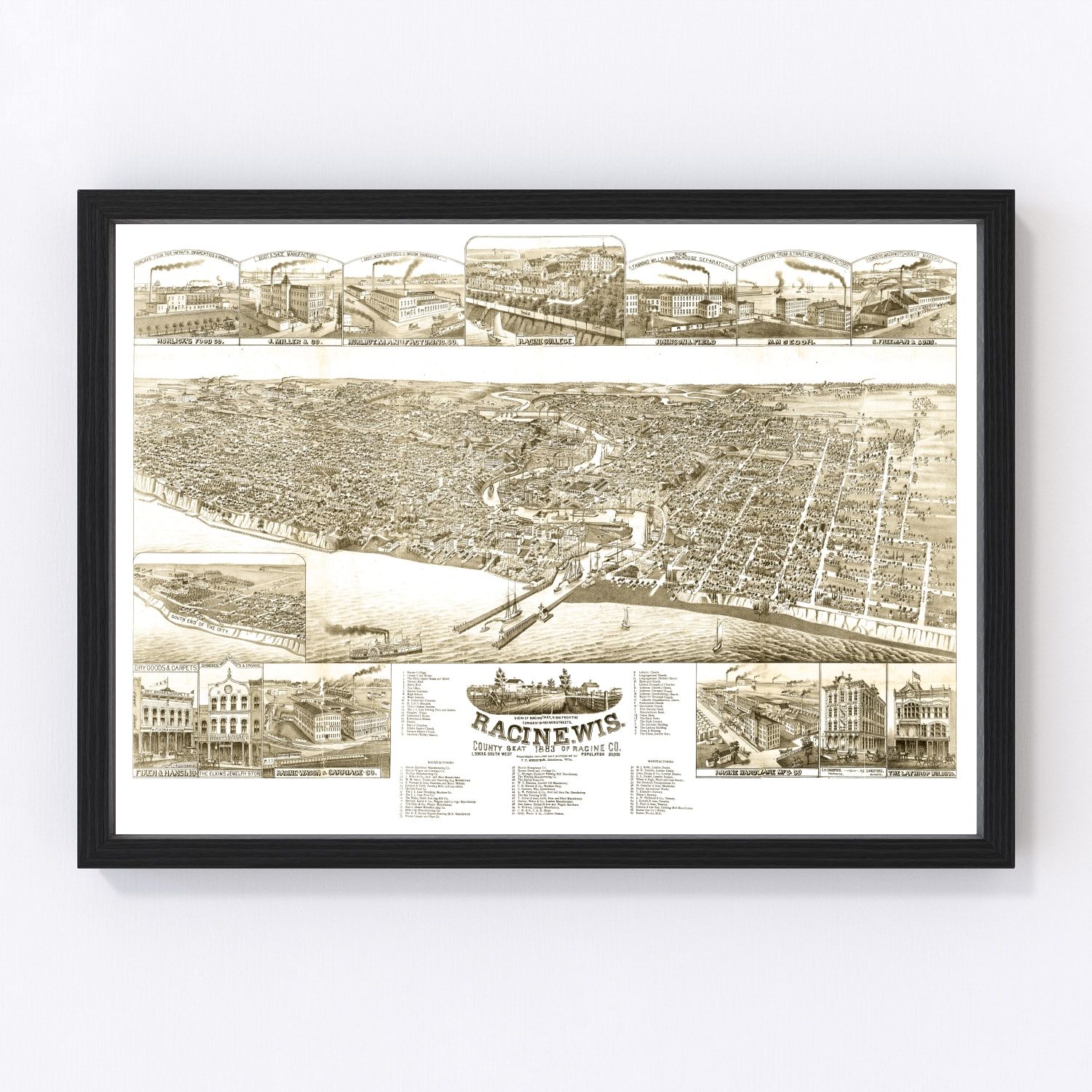 Vintage map of Racine, Wisconsin, 1883