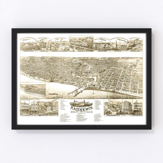 Vintage map of Racine, Wisconsin, 1883