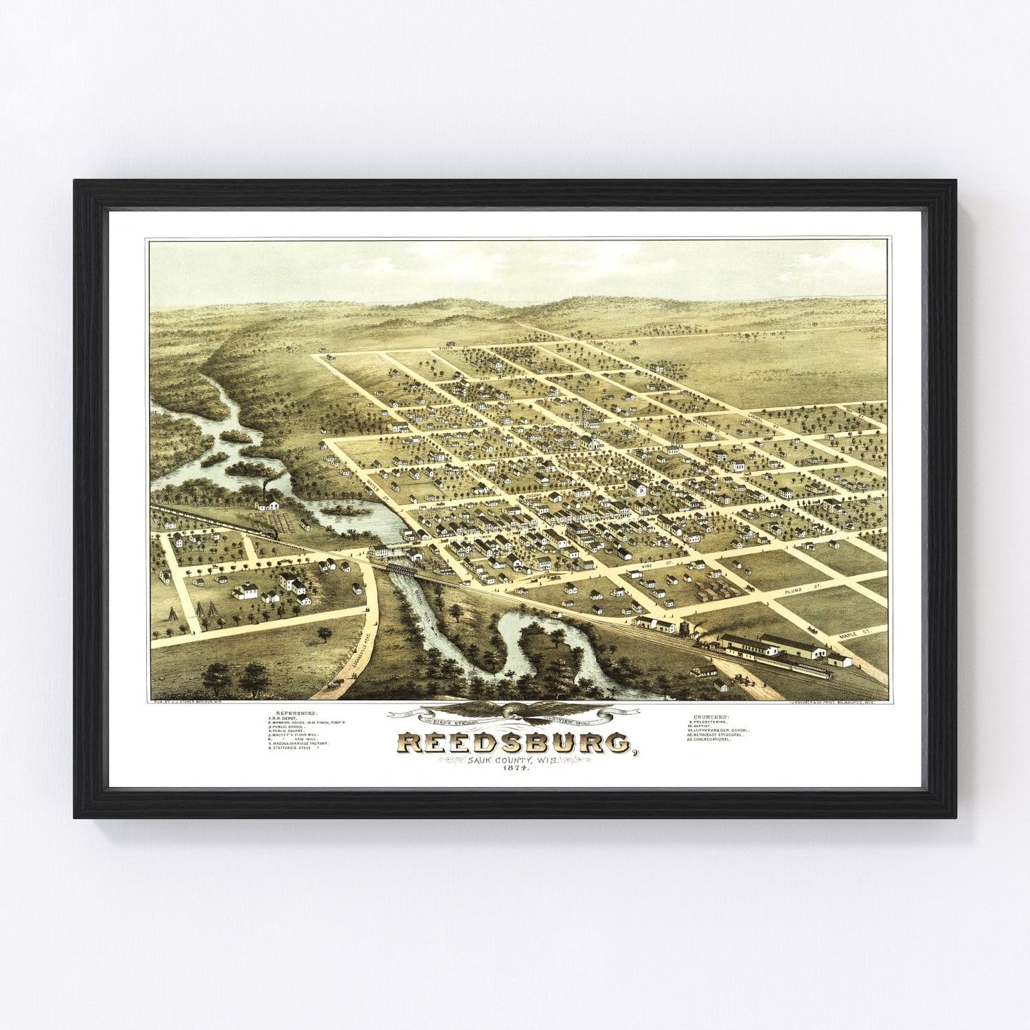 Vintage map of Reedsburg, Wisconsin, 1874