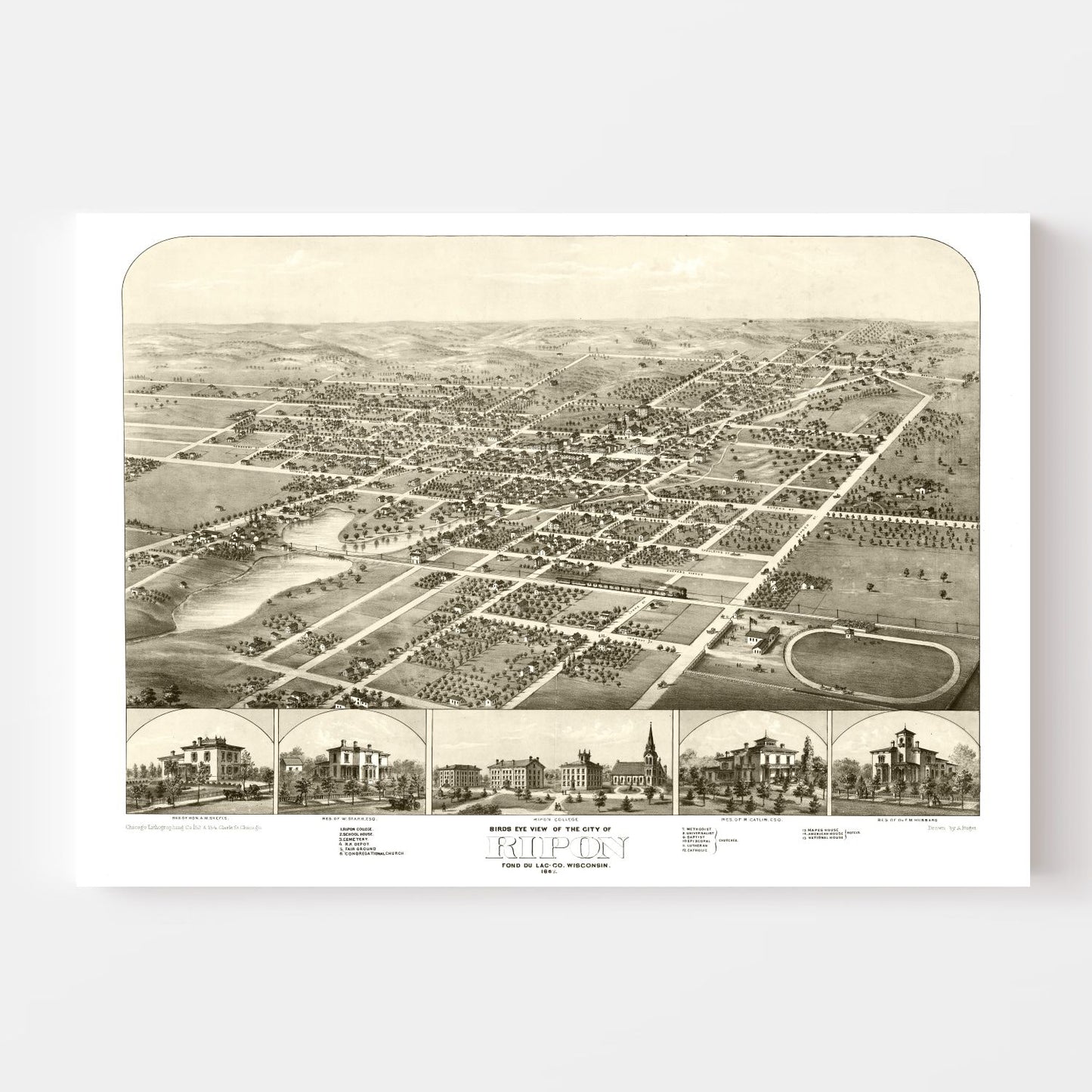 Vintage Map of Ripon, Wisconsin, 1867