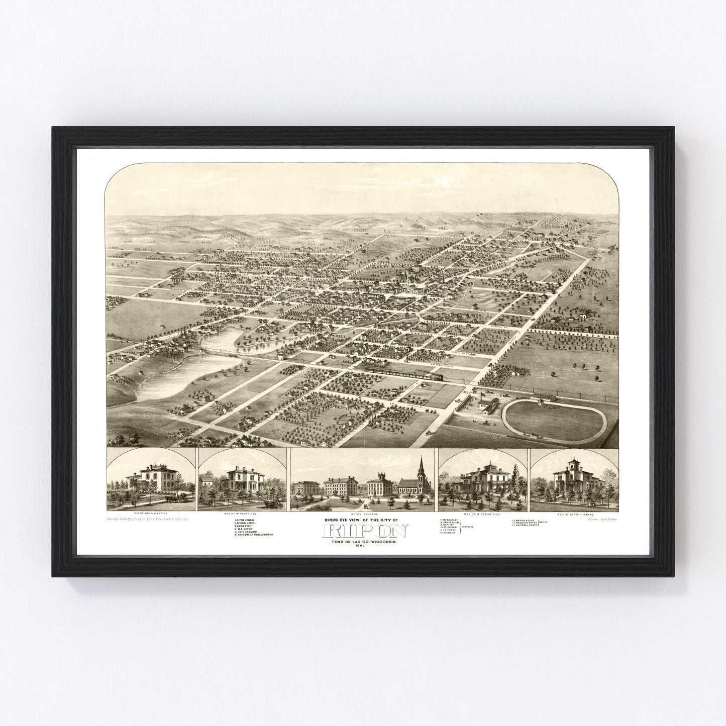 Vintage map of Ripon, Wisconsin, 1867