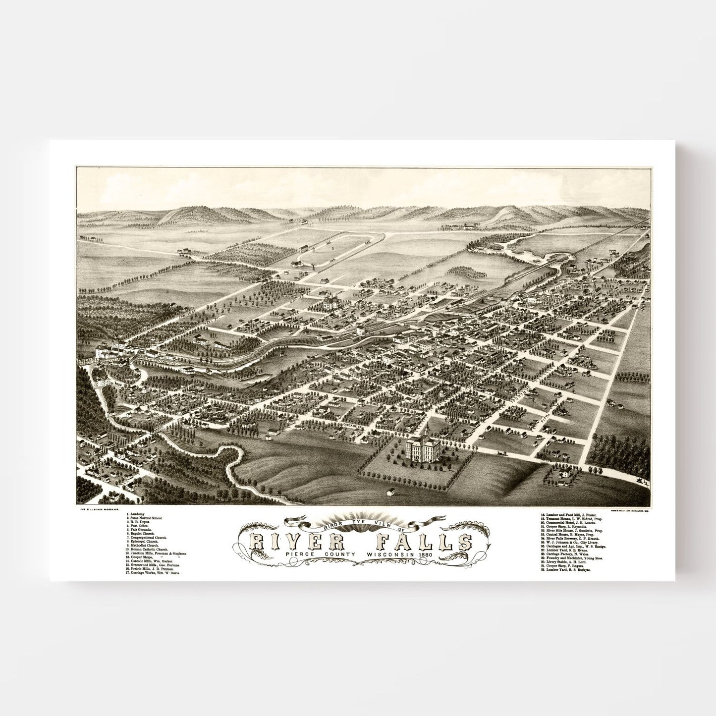 Vintage Map of River Falls, Wisconsin, 1880