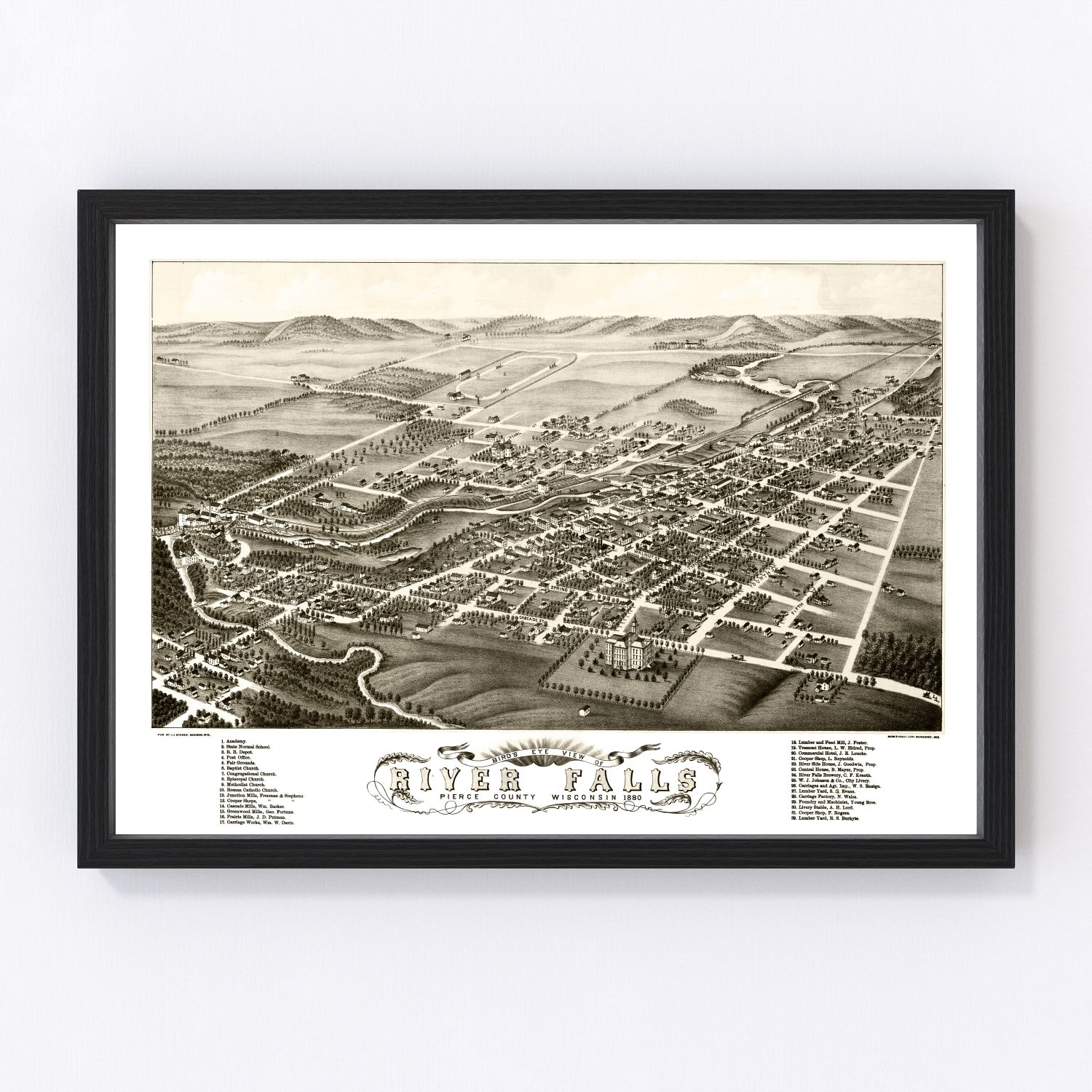 Vintage map of River Falls, Wisconsin, 1880