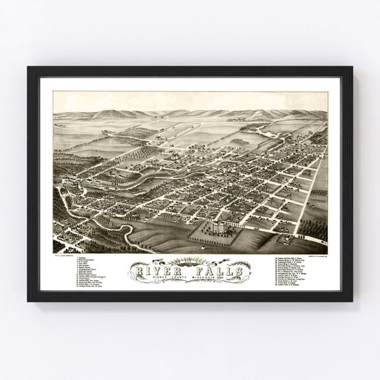 Vintage map of River Falls, Wisconsin, 1880