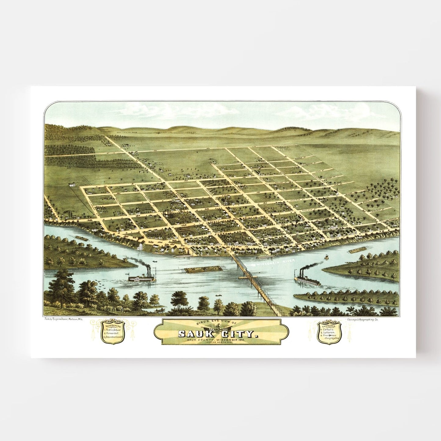 Vintage Map of Sauk City, Wisconsin, 1870