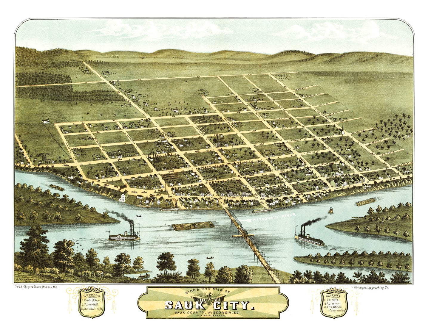 Vintage Map of Sauk City, Wisconsin, 1870
