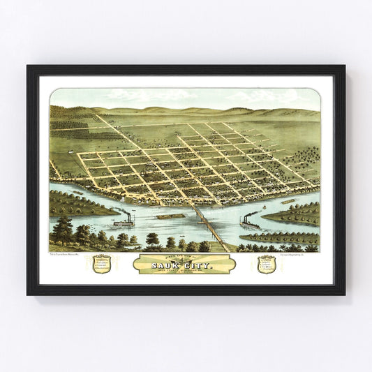 vintage map of Sauk City, Wisconsin, 1870
