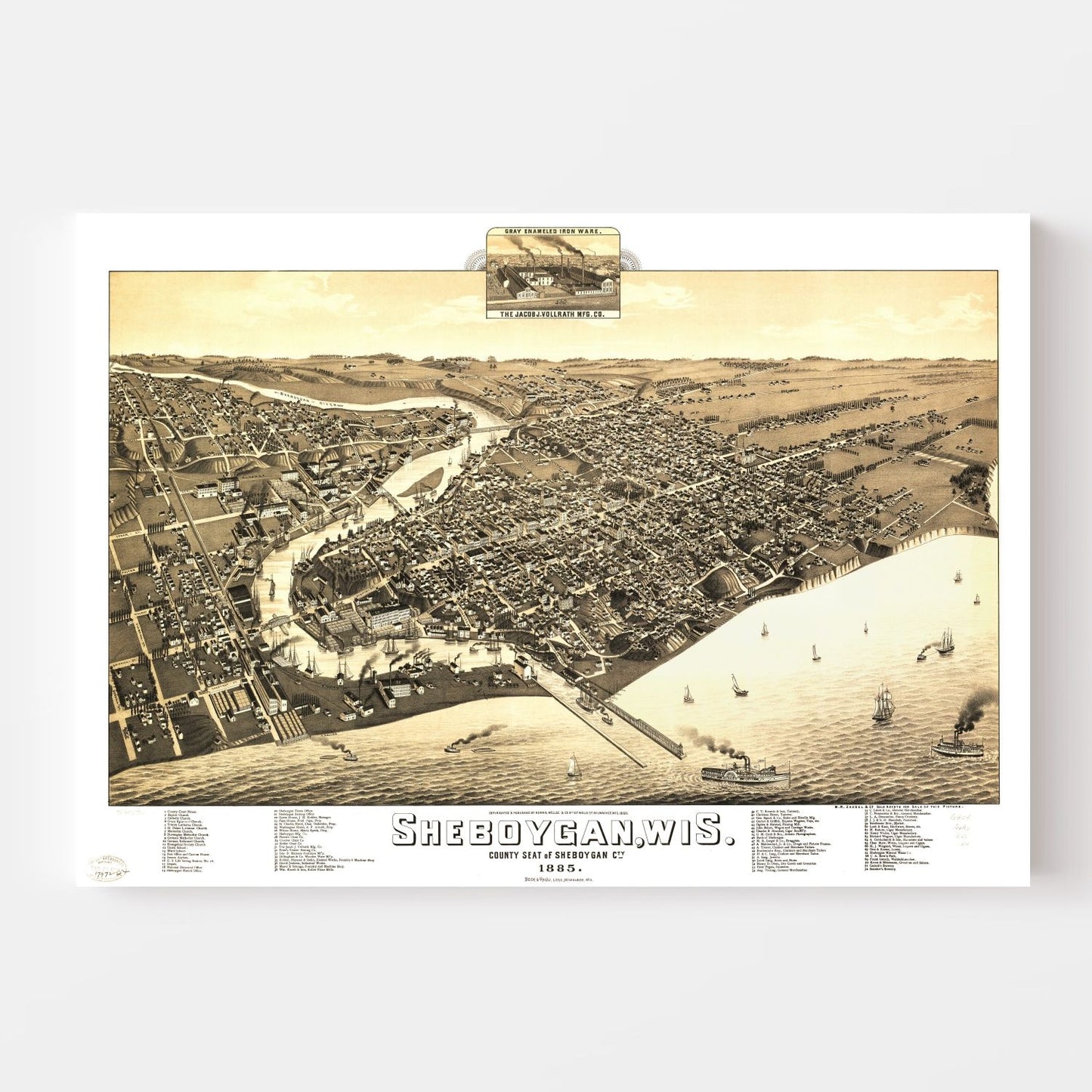 Vintage Map of Sheboygan, Wisconsin, 1885