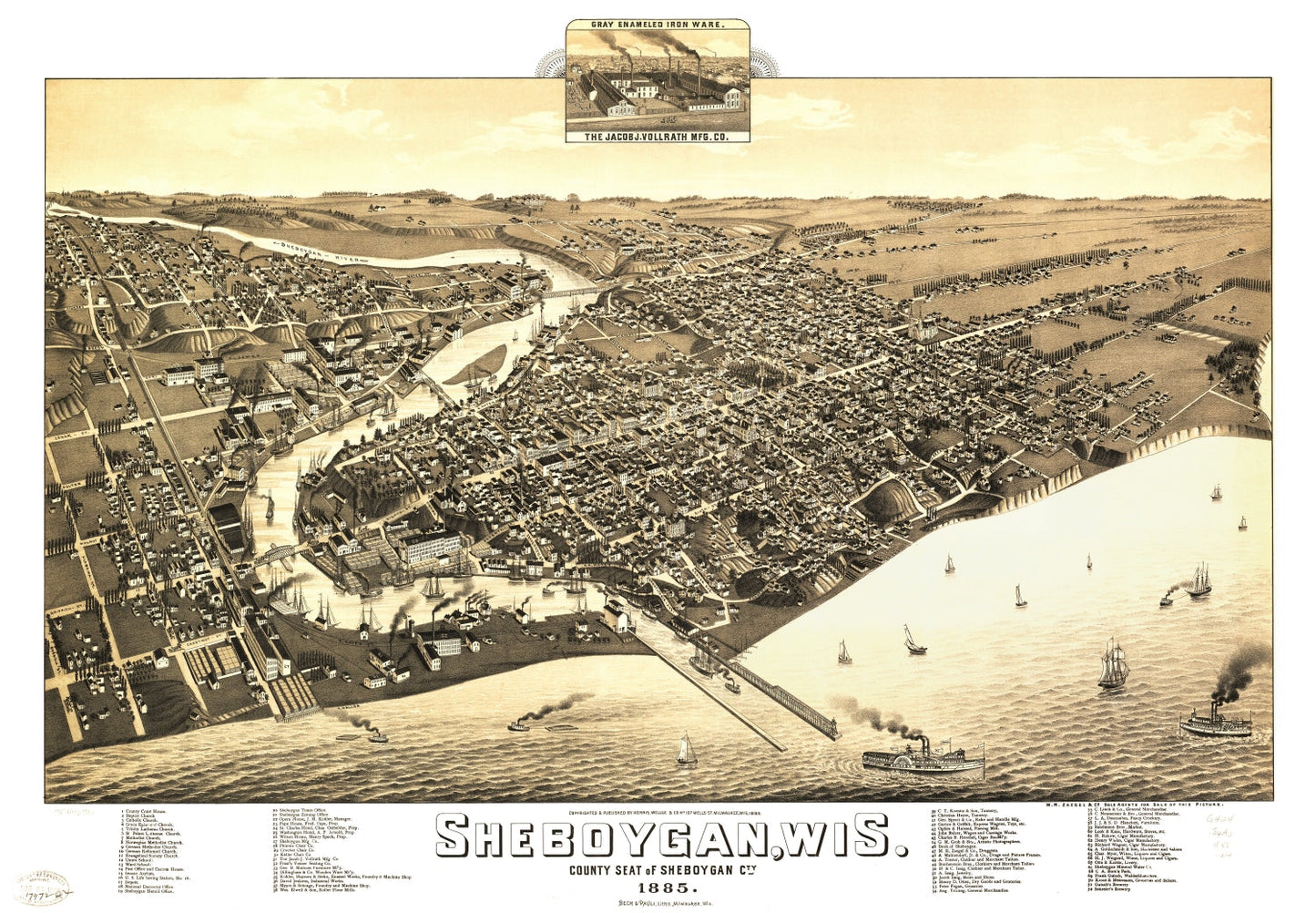 Vintage Map of Sheboygan, Wisconsin, 1885