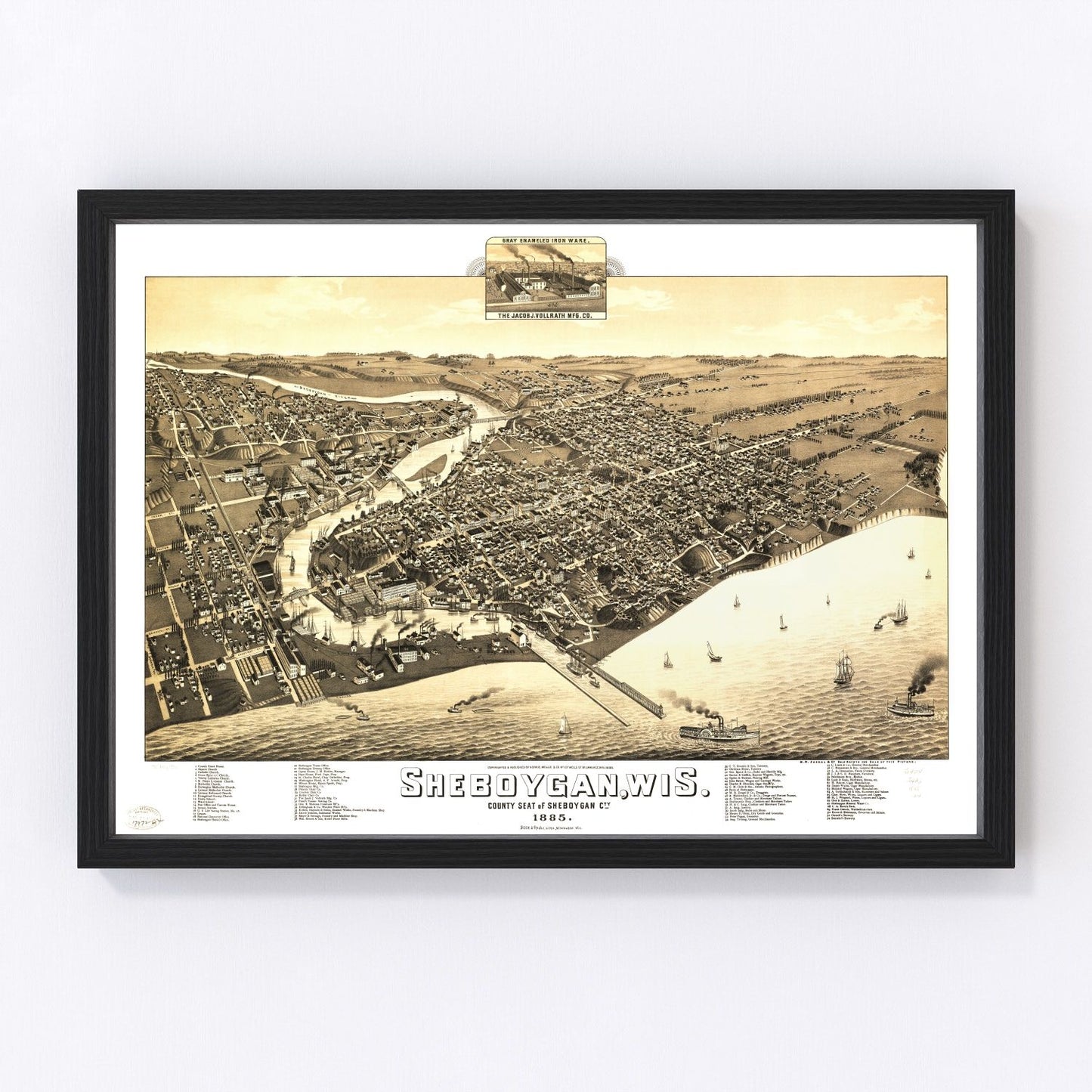 vintage map of Sheboygan, Wisconsin, 1885