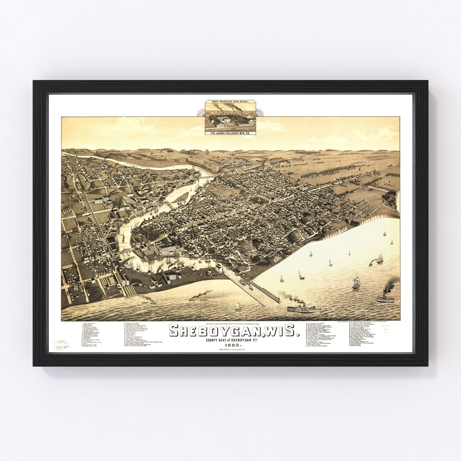 vintage map of Sheboygan, Wisconsin, 1885