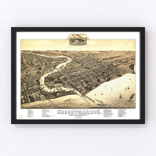 vintage map of Sheboygan, Wisconsin, 1885