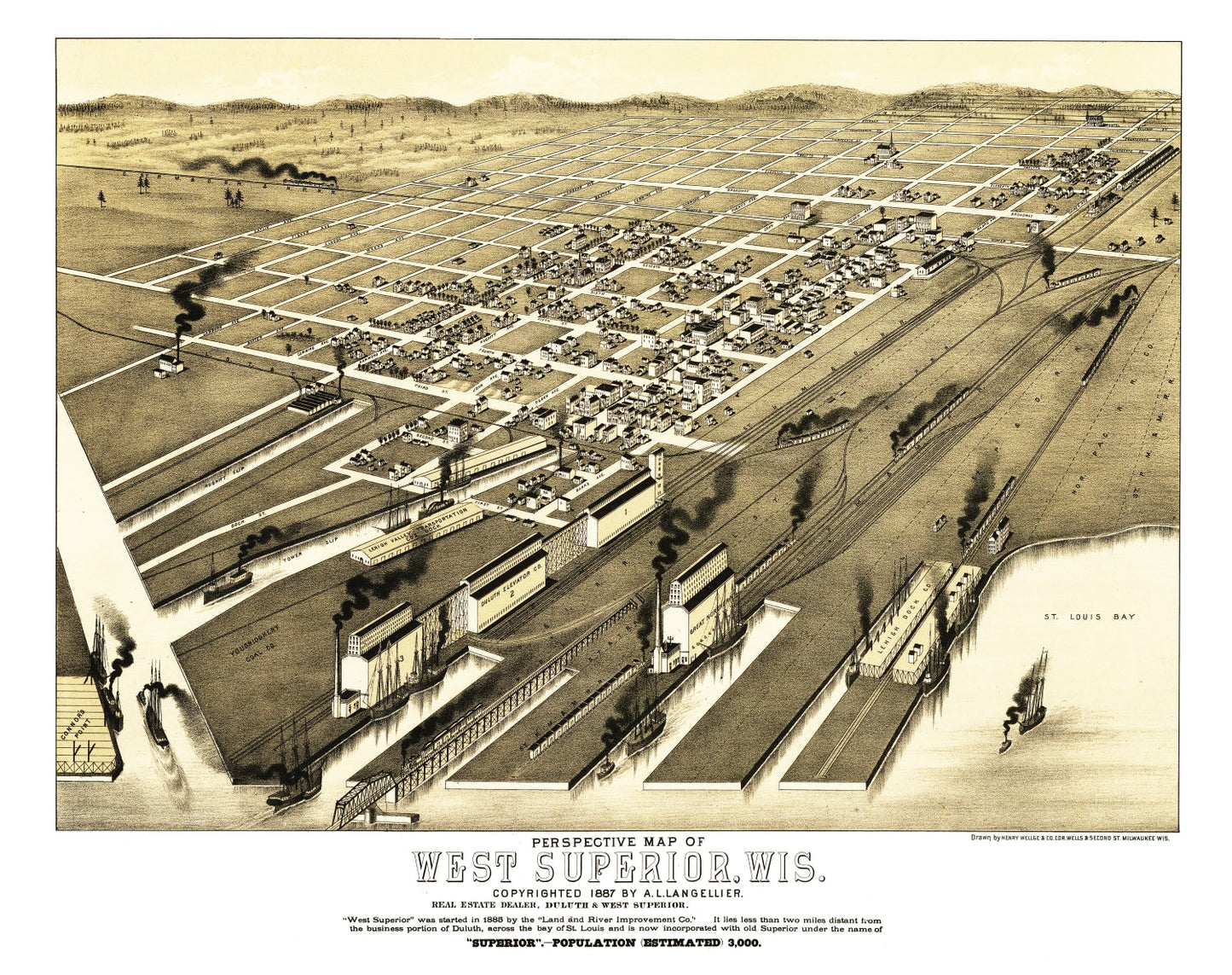 Vintage Map of West Superior, Wisconsin 1887