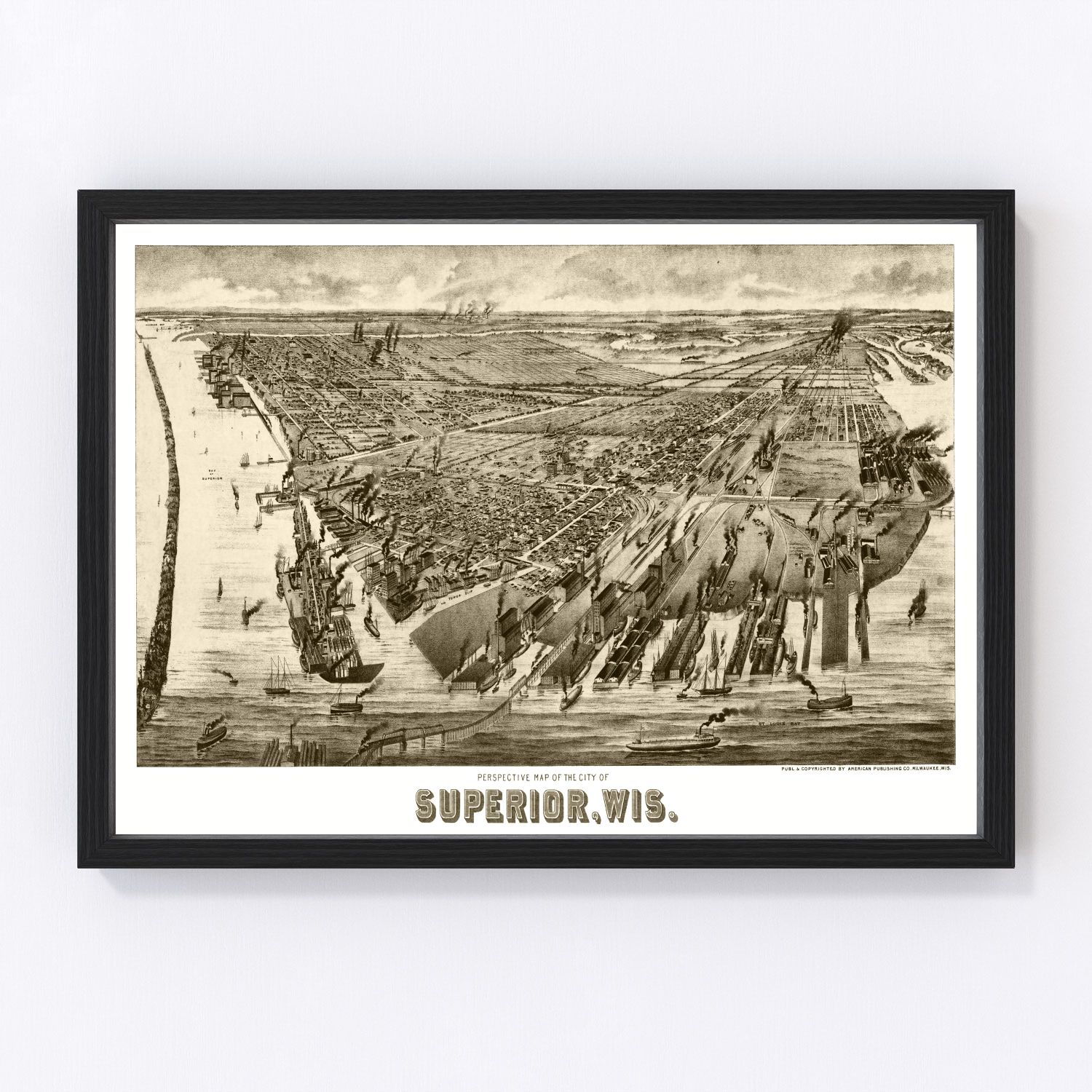 Vintage map of Superior, Wisconsin, 1893