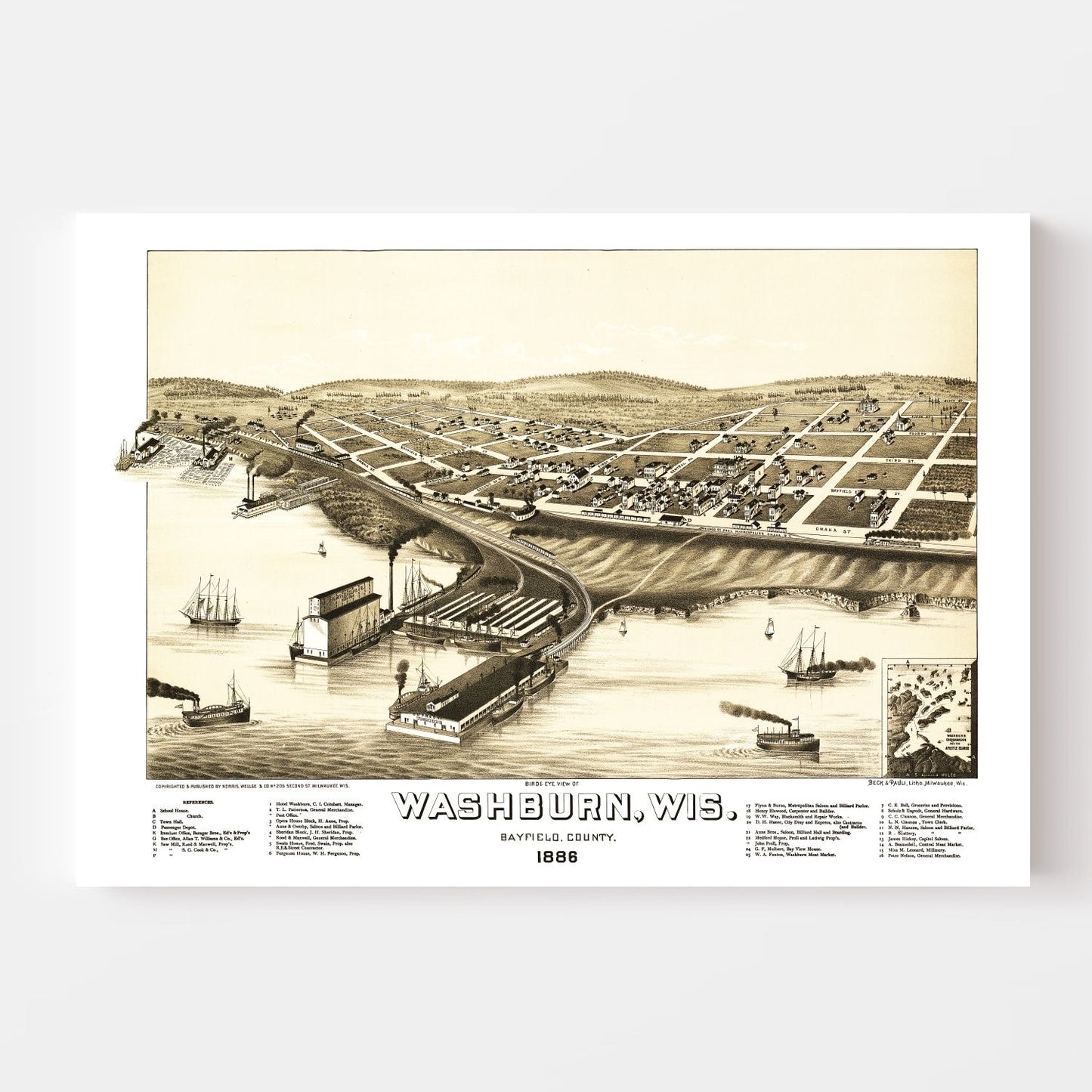Vintage Map of Washburn, Wisconsin, 1886