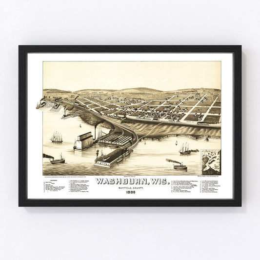 Vintage map of Washburn, Wisconsin, 1886, Lake Superior shoreline, digitally restored