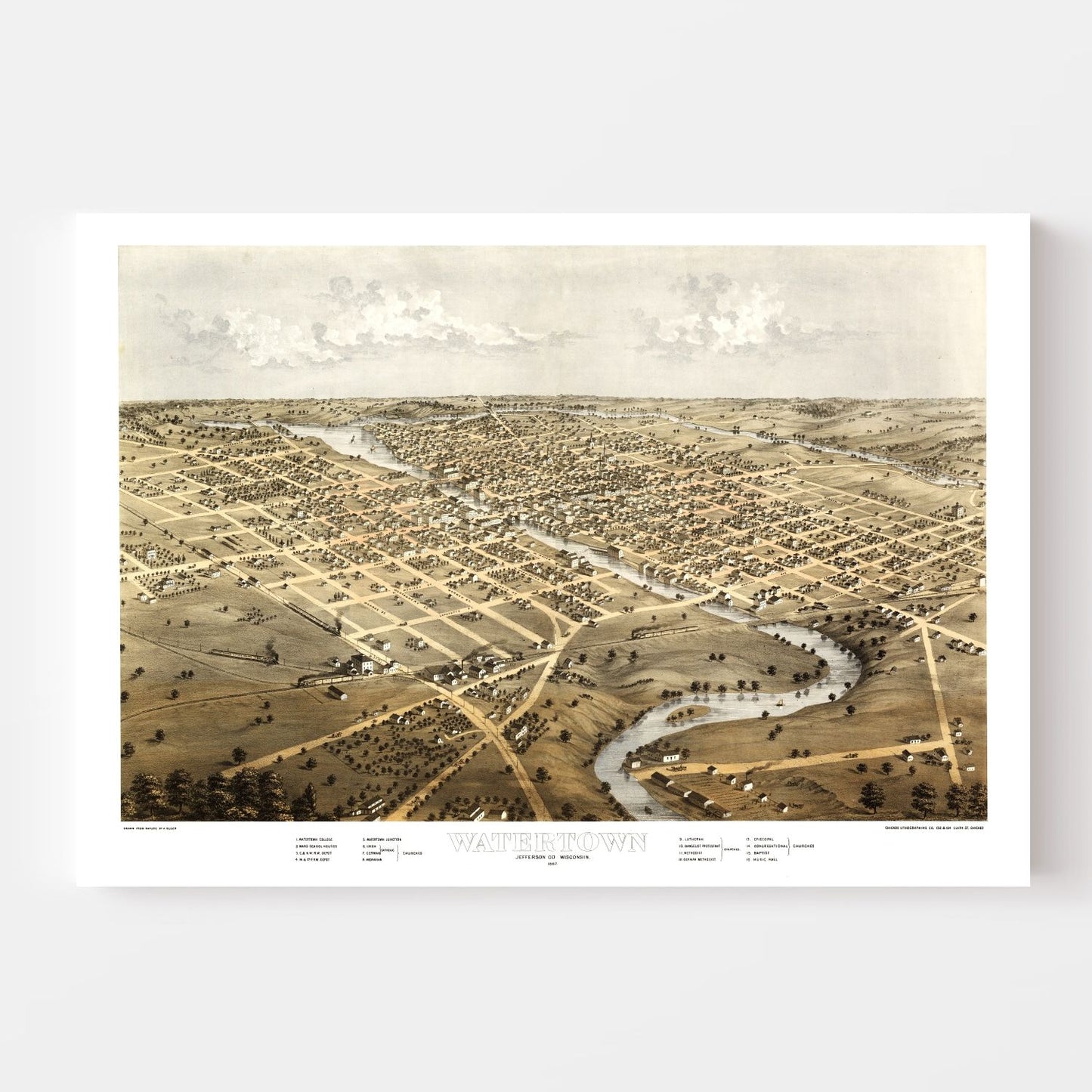 Vintage Map of Watertown, Wisconsin, 1867