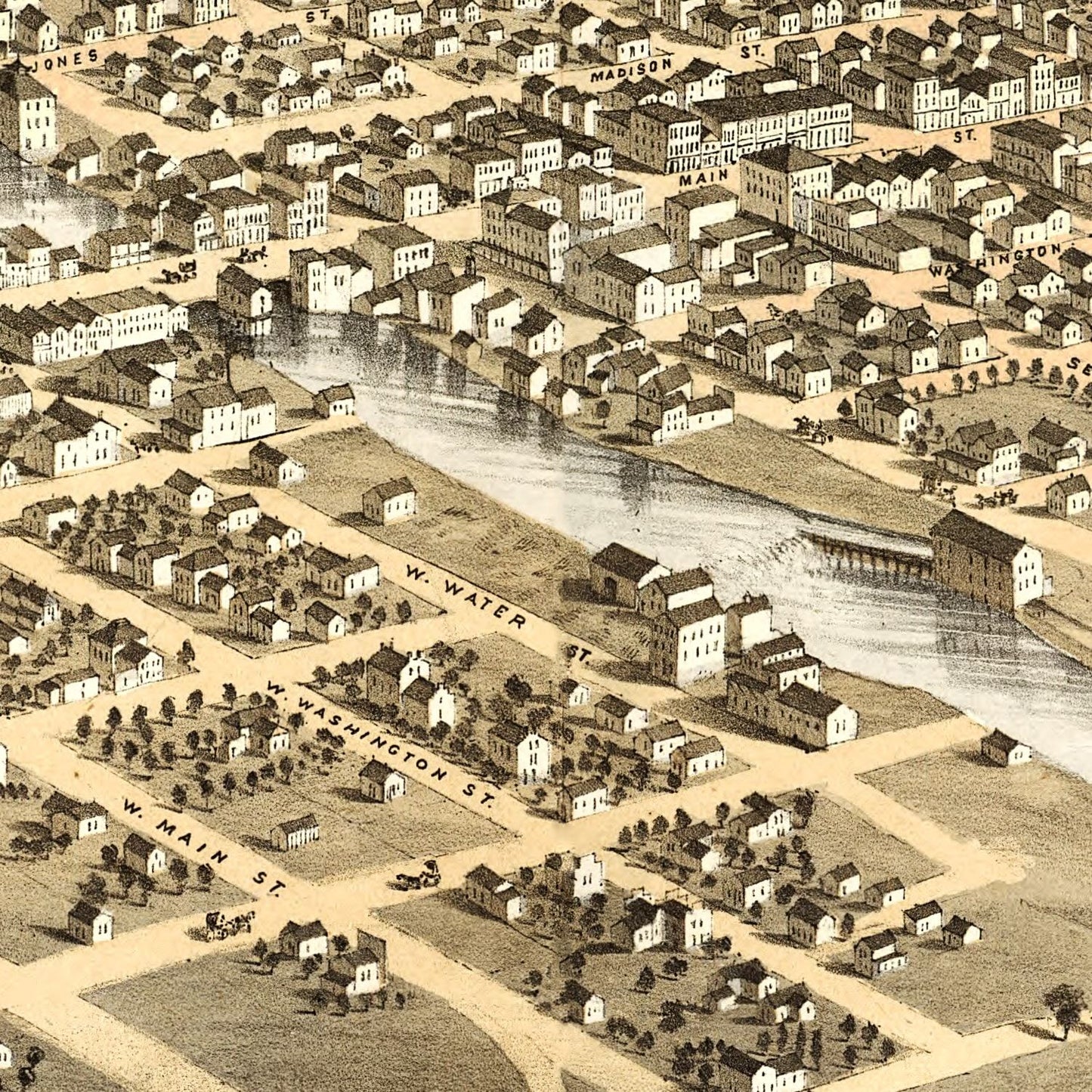 Vintage Map of Watertown, Wisconsin, 1867