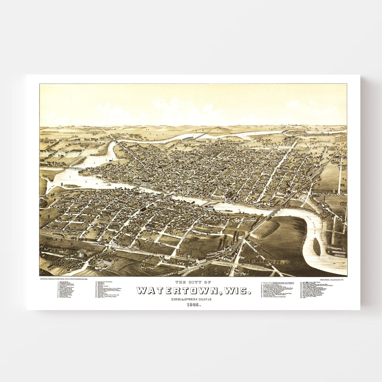 Vintage Map of Watertown, Wisconsin, 1885