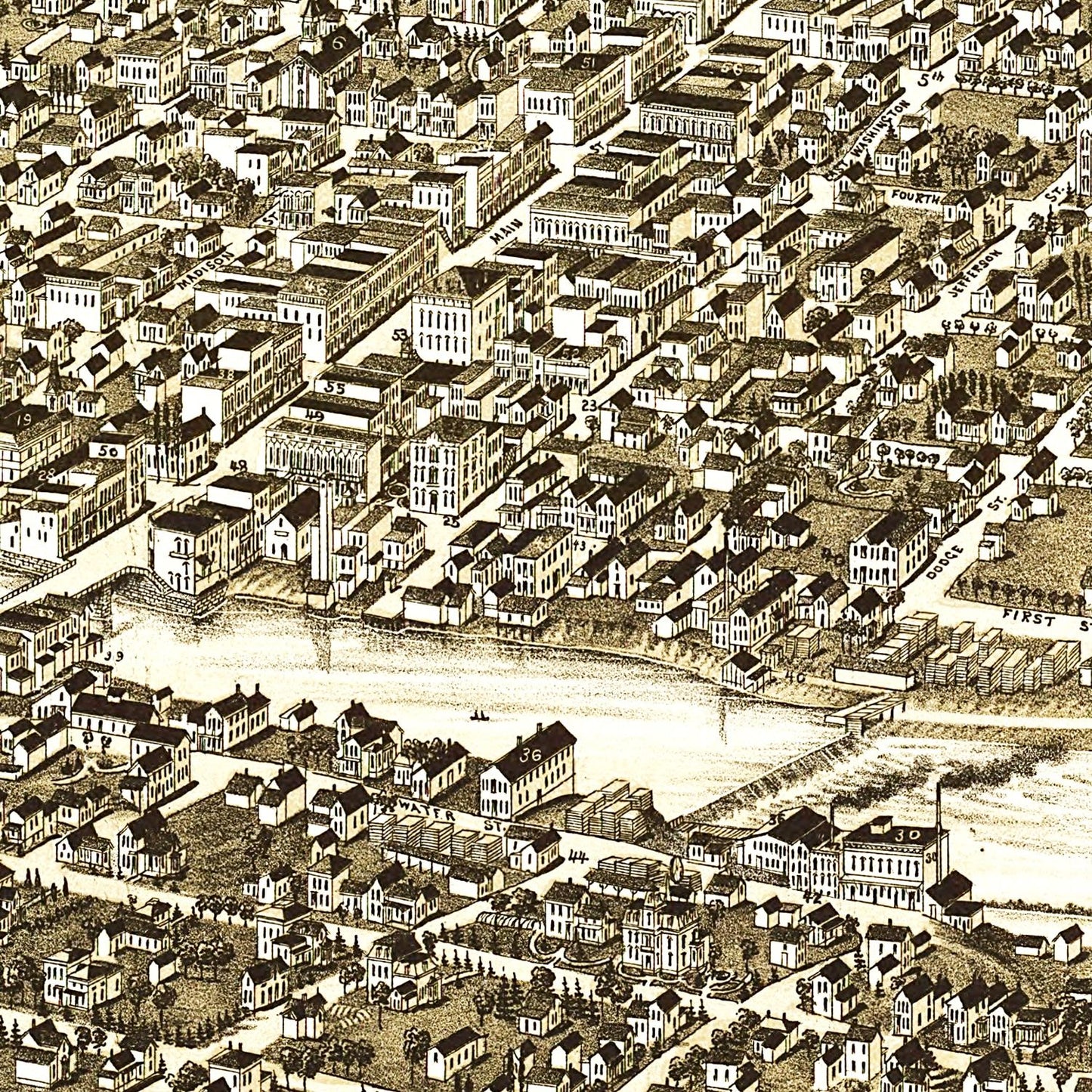 Vintage Map of Watertown, Wisconsin, 1885