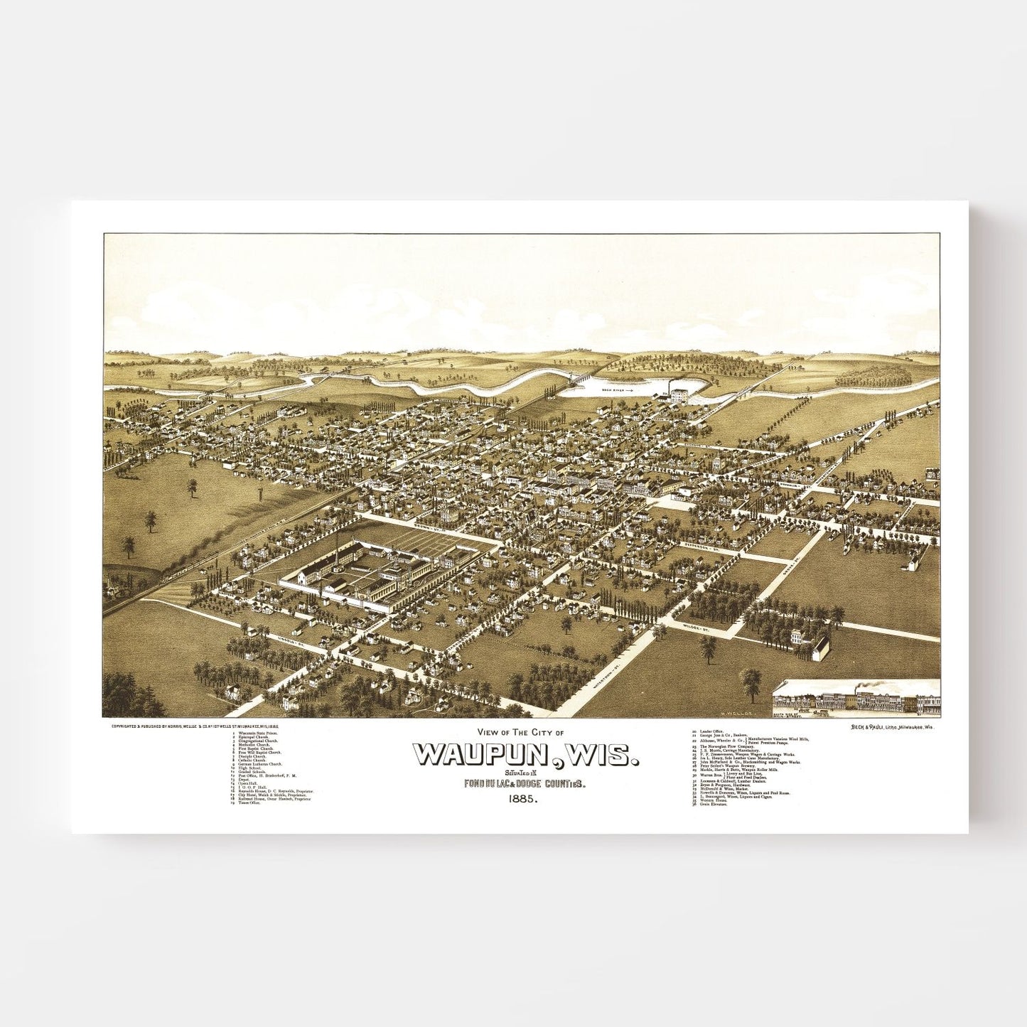 Vintage Map of Waupun, Wisconsin, 1885
