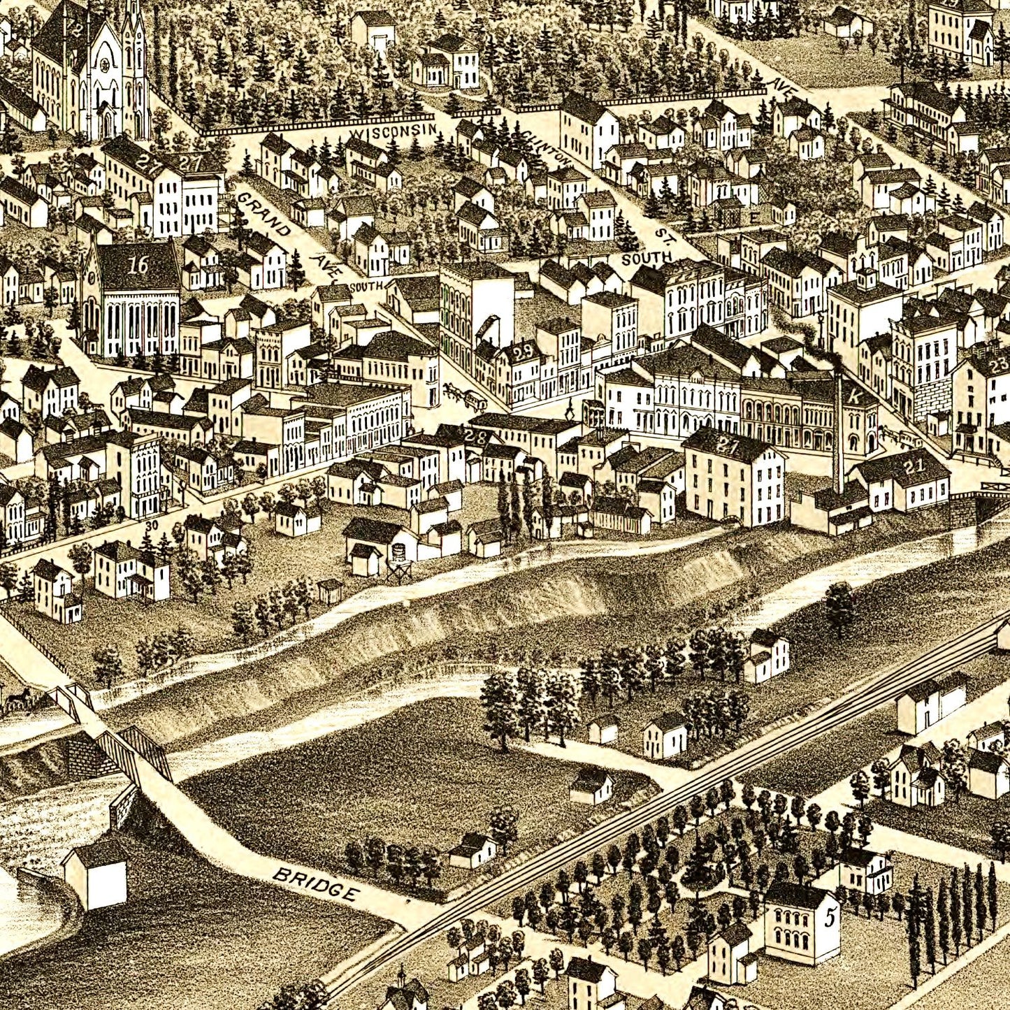 Vintage Map of Waukesha, Wisconsin, 1880