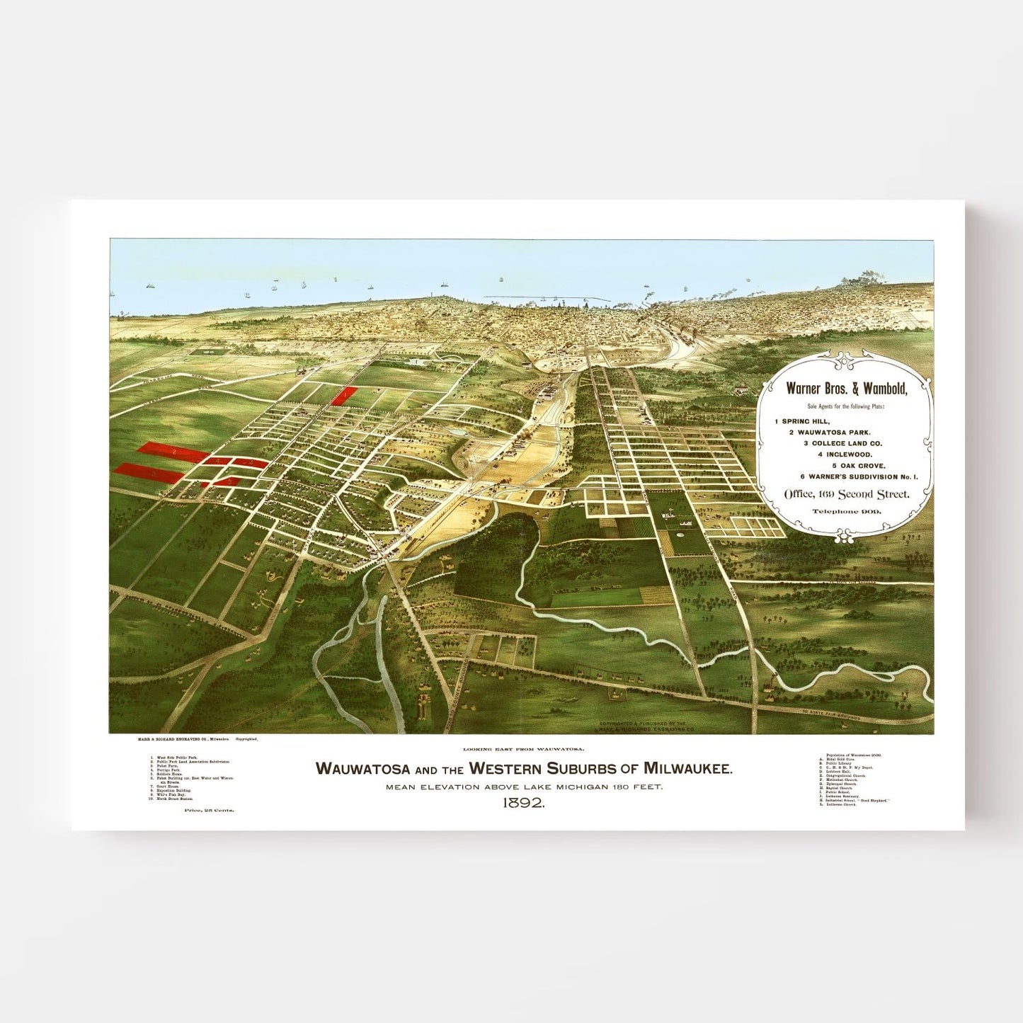 Vintage Map of Wauwatosa, Wisconsin, 1892