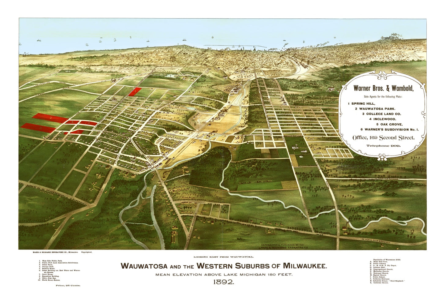 Vintage Map of Wauwatosa, Wisconsin, 1892