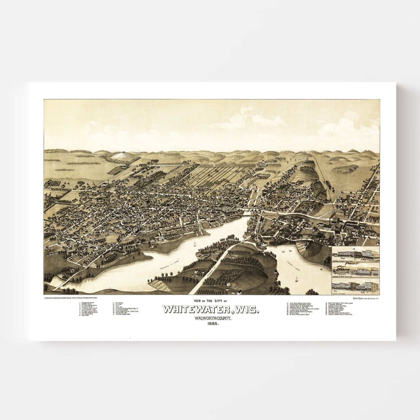 Vintage Map of Whitewater, Wisconsin 1885