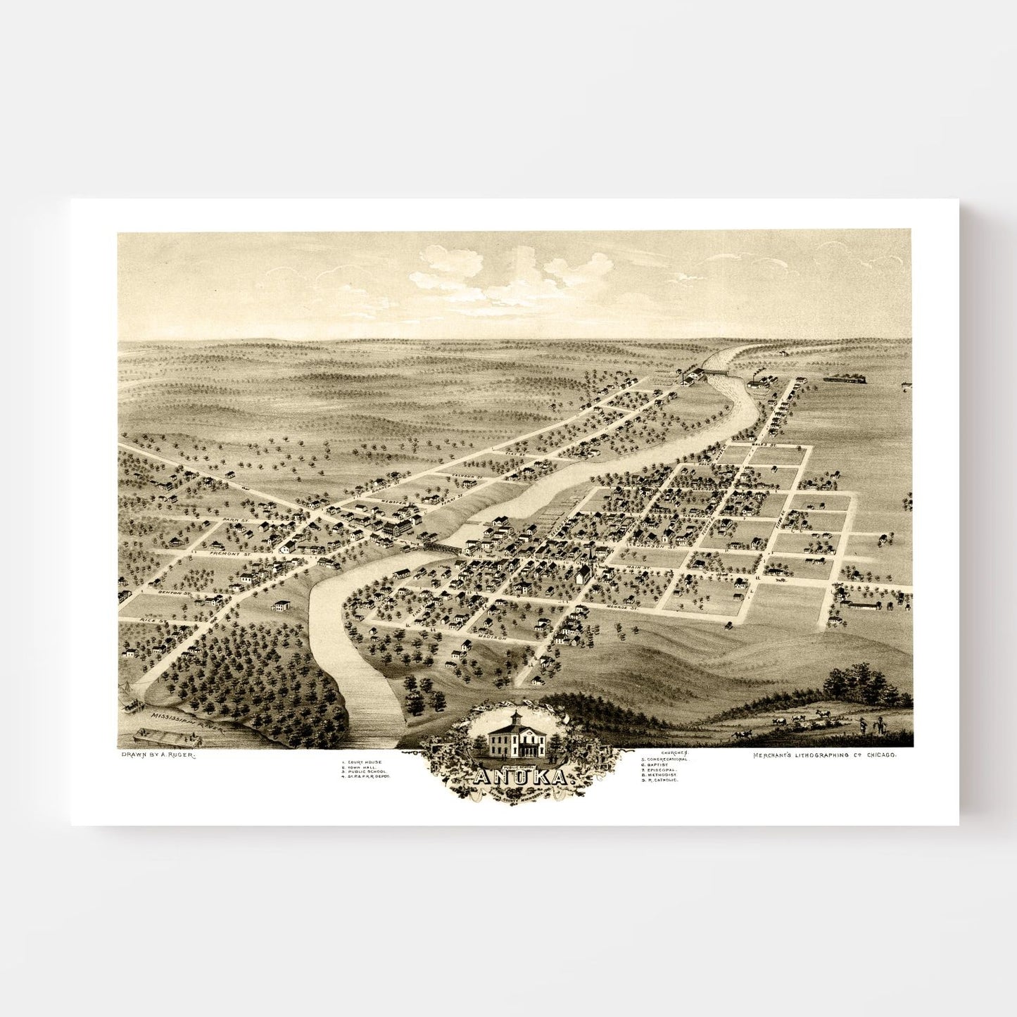 Vintage Map of Anoka, Minnesota, 1869
