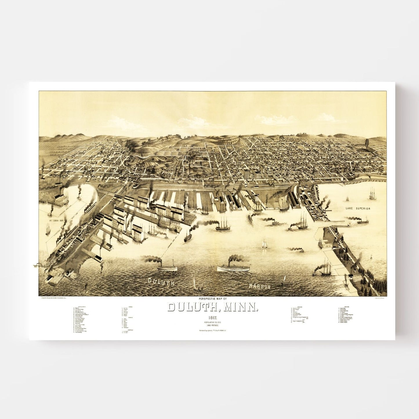 Vintage Map of Duluth, Minnesota, 1887