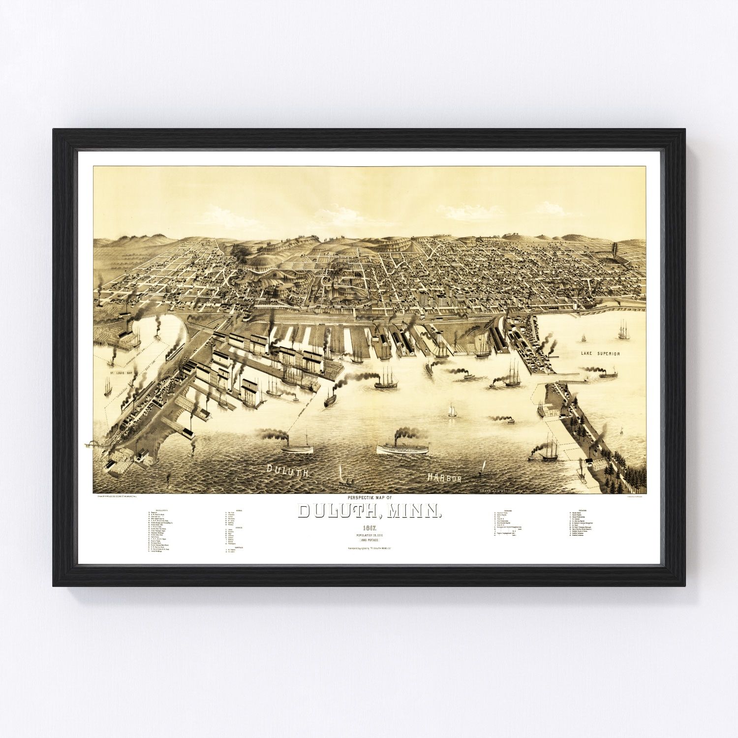 Vintage map of Duluth, Minnesota, 1887