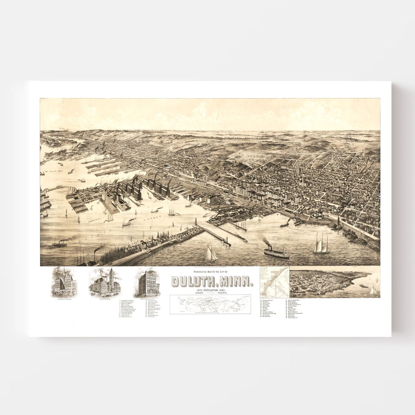 Vintage Map of Duluth, Minnesota, 1893