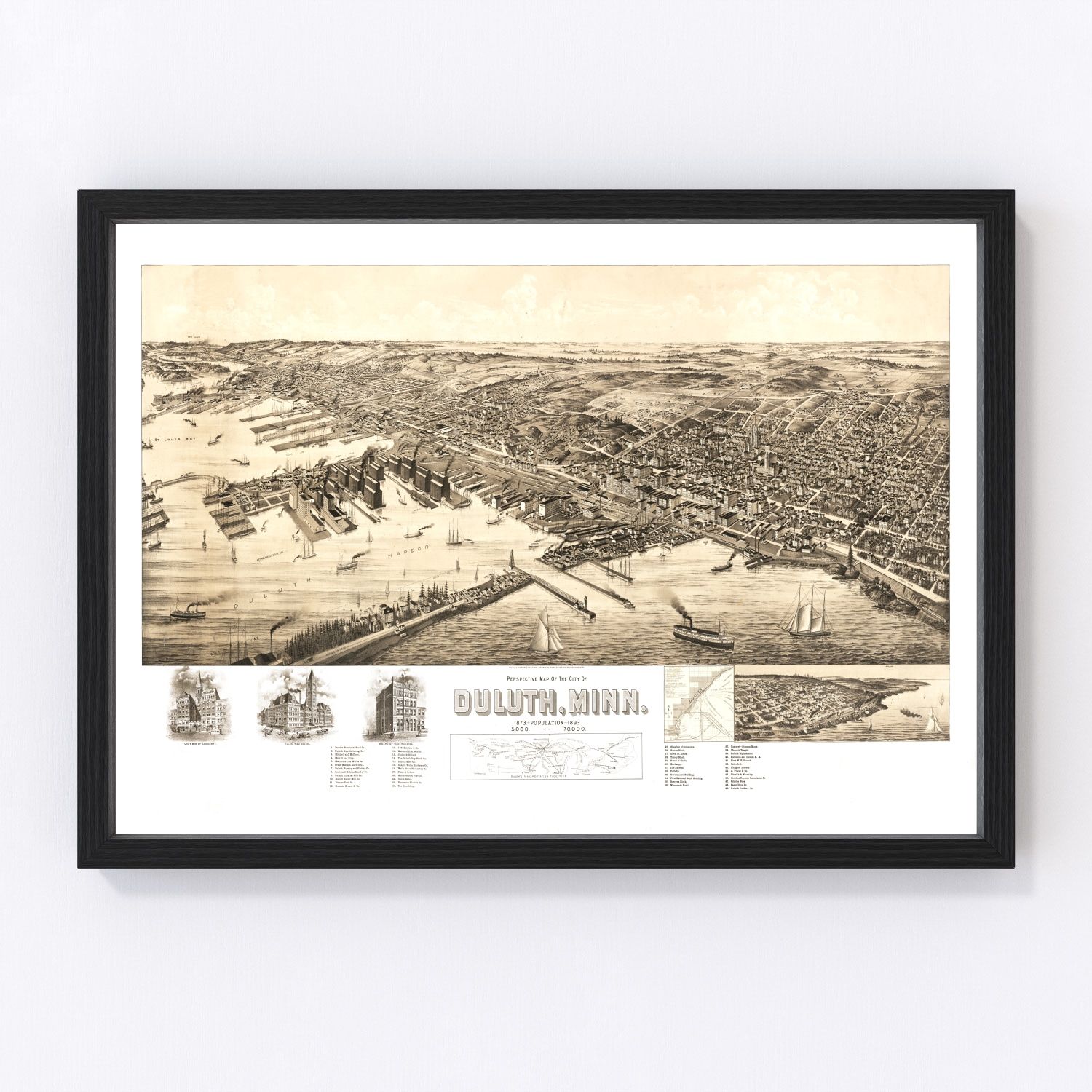 Vintage map of Duluth, Minnesota, 1893