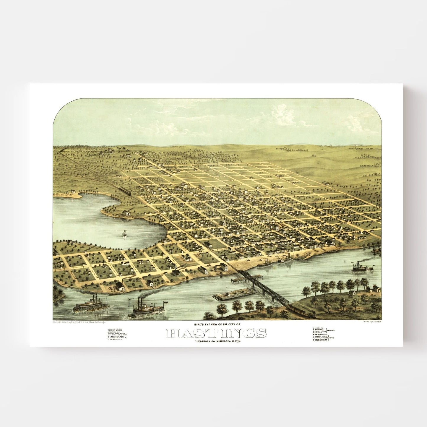 Vintage Map of Hastings, Minnesota, 1867