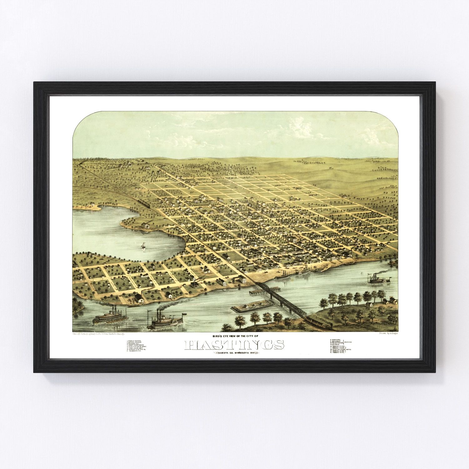 Vintage map of Hastings, Minnesota, 1867