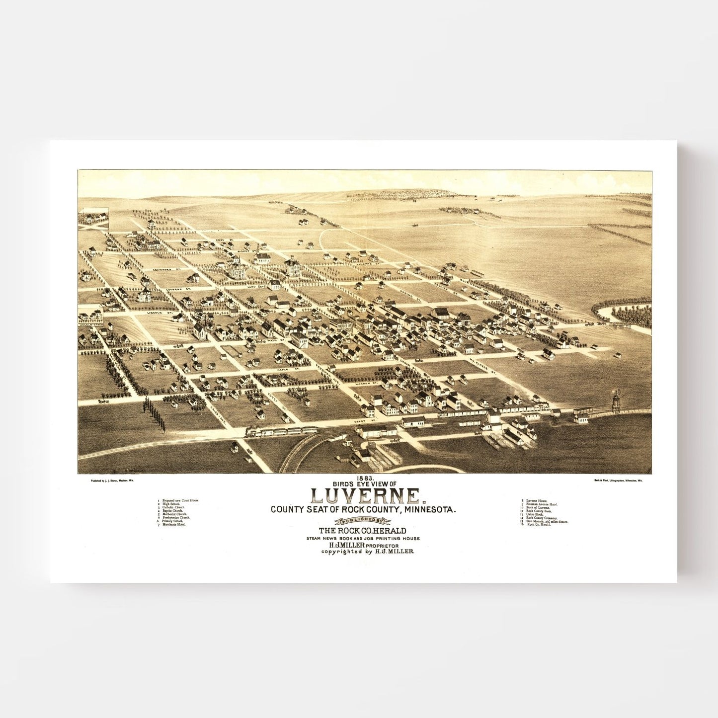 Vintage Map of Luverne, Minnesota, 1883