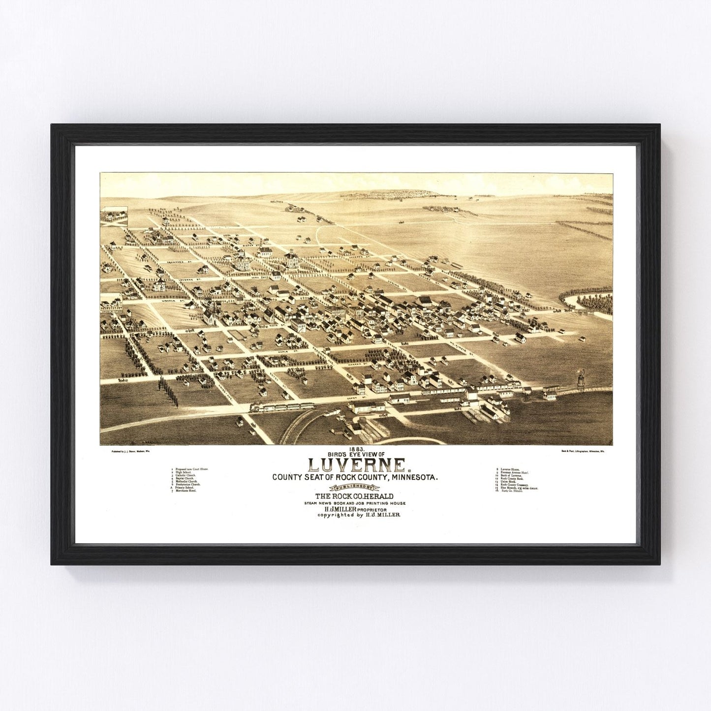 Vintage map of Luverne, Minnesota, 1883