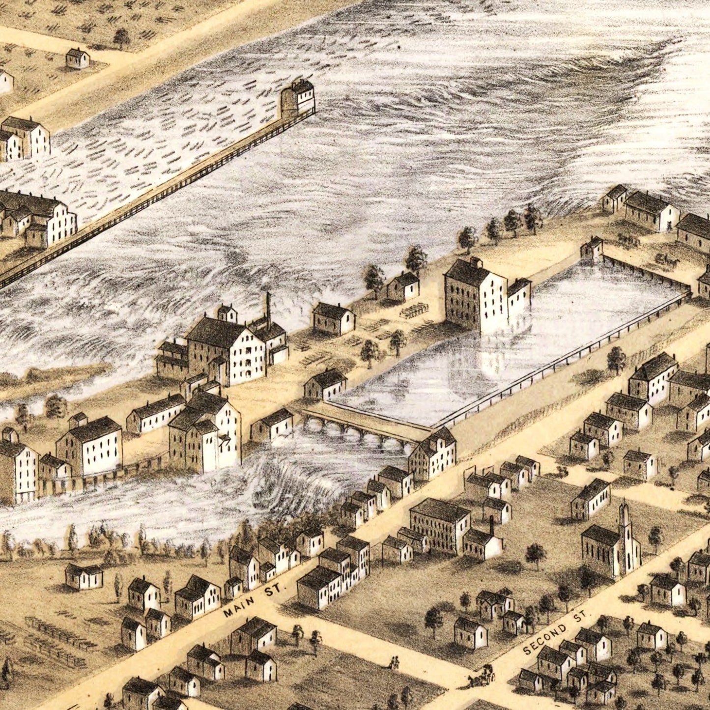 Vintage Map of Minneapolis, Minnesota, 1867