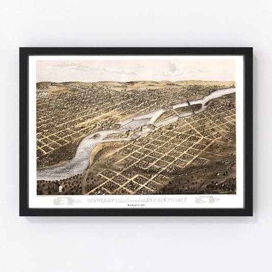 vintage map of Minneapolis, Minnesota, 1867