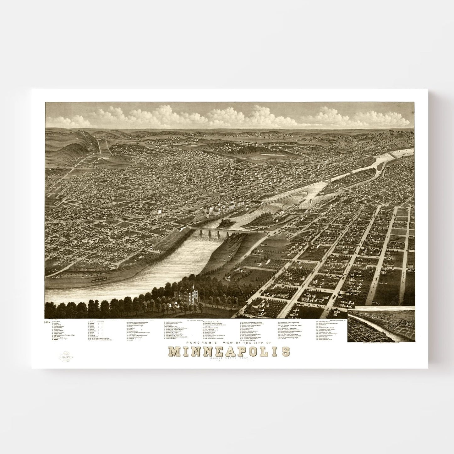Vintage Map of Minneapolis, Minnesota, 1879