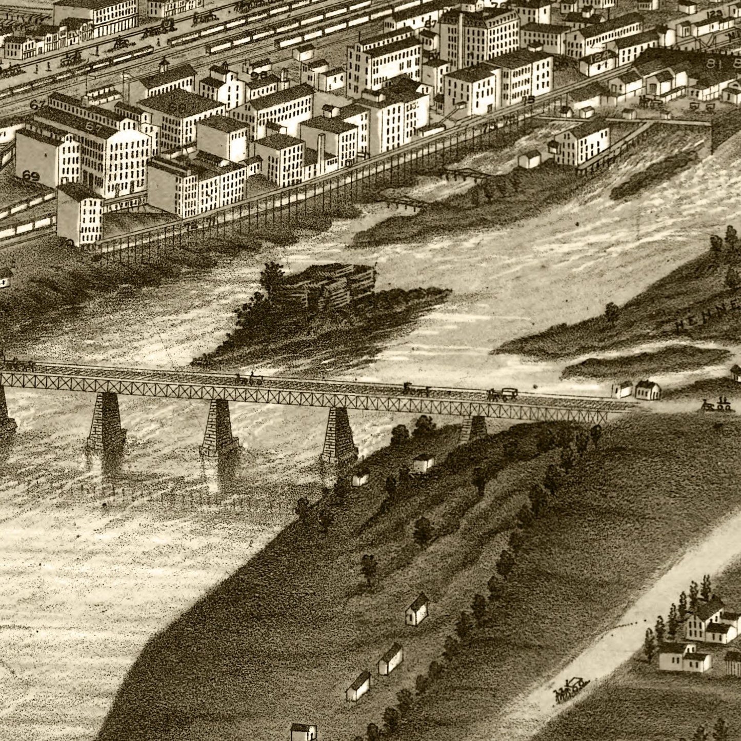 Vintage Map of Minneapolis, Minnesota, 1879