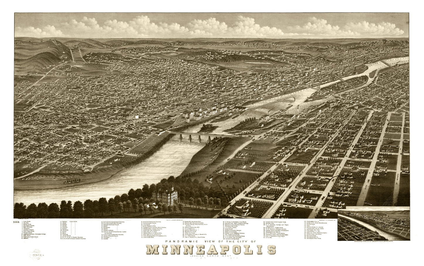 Vintage Map of Minneapolis, Minnesota, 1879