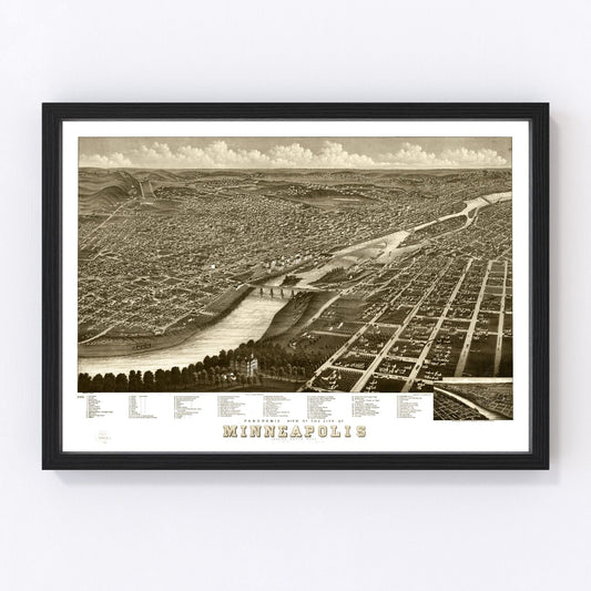 vintage map of Minneapolis, Minnesota, 1879