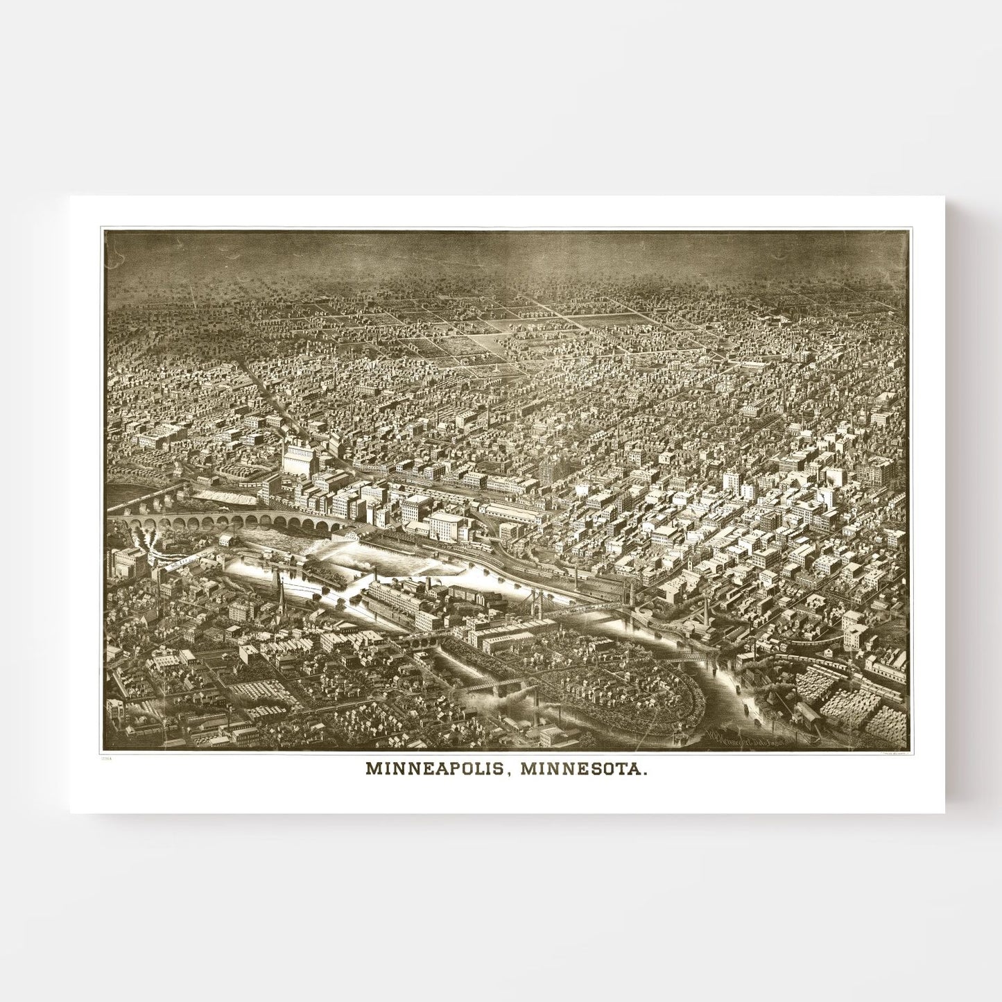 Vintage Map of Minneapolis, Minnesota, 1885
