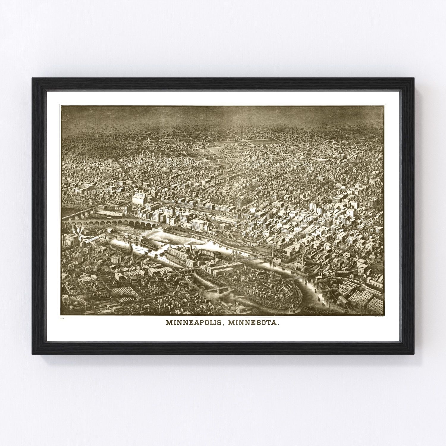 vintage map of Minneapolis, Minnesota, 1885