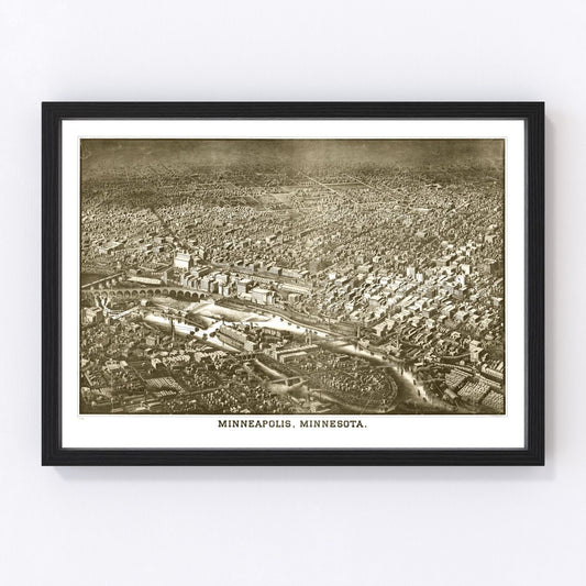 vintage map of Minneapolis, Minnesota, 1885