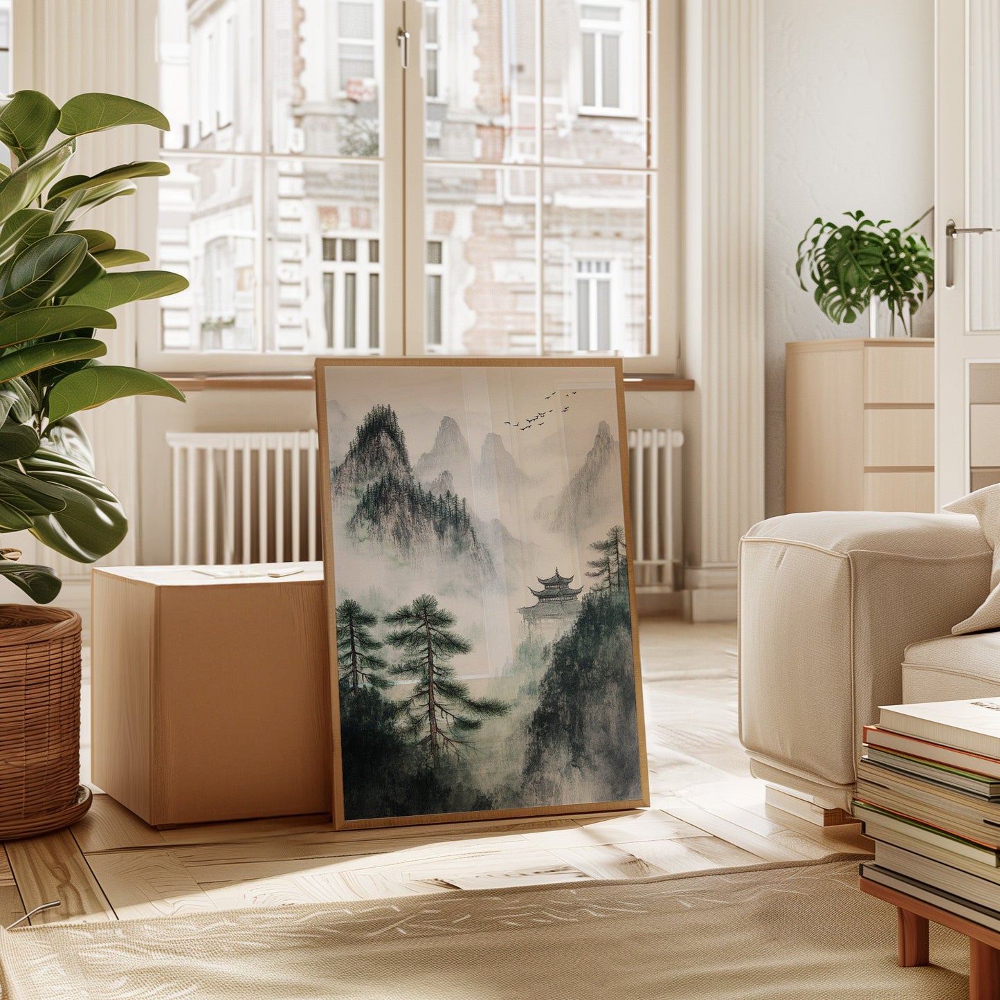 Misty Mountain Zen Wall Art Print - Chinese Ink Landscape