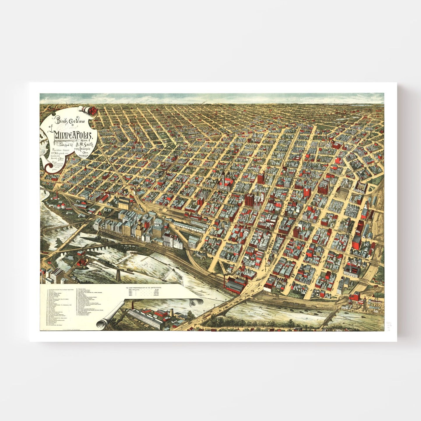 Vintage Map of Minneapolis, Minnesota, 1891 III