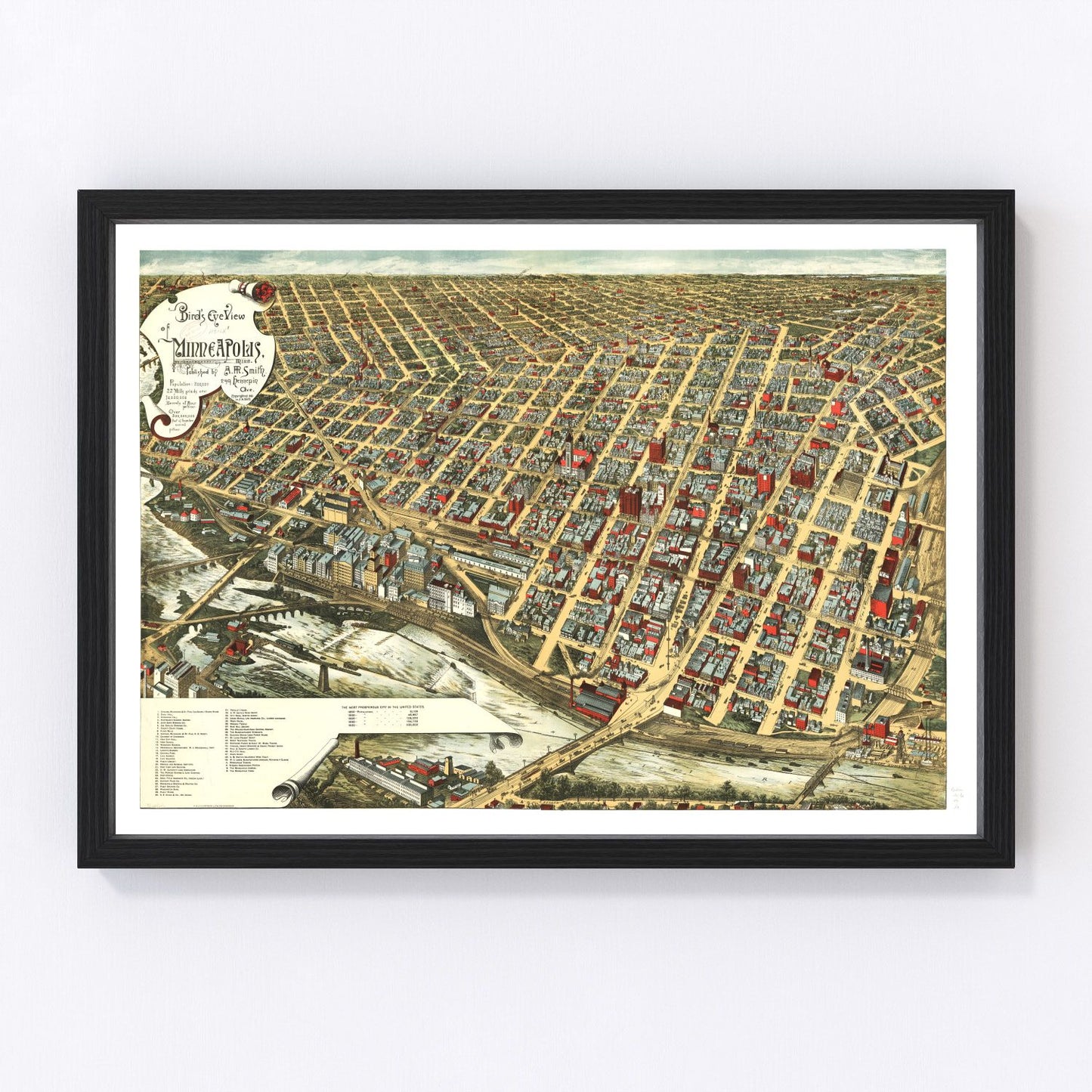 vintage map of Minneapolis, Minnesota, 1891